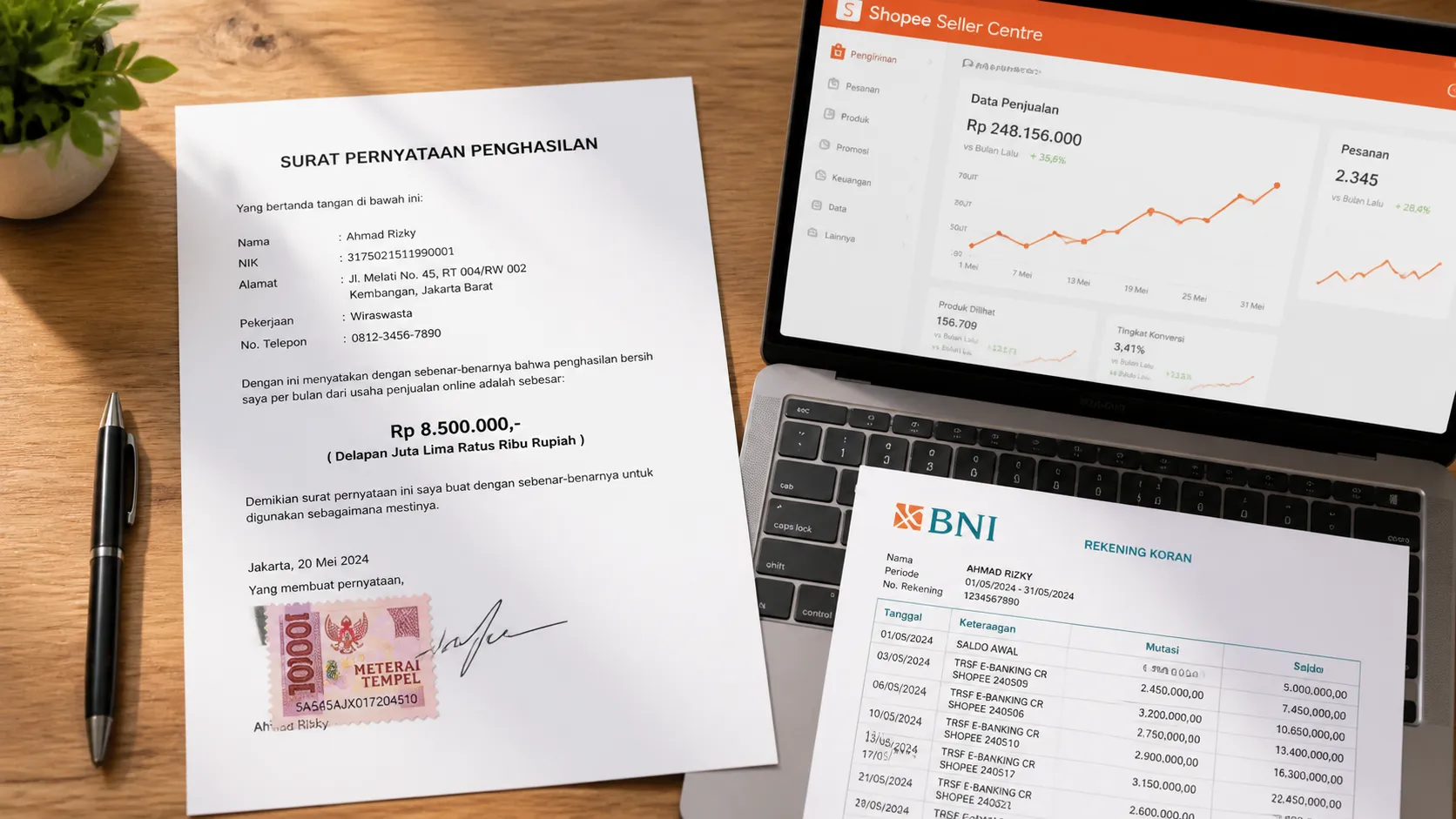 Contoh Surat Pernyataan Penghasilan Shopee Seller dan Affiliate
